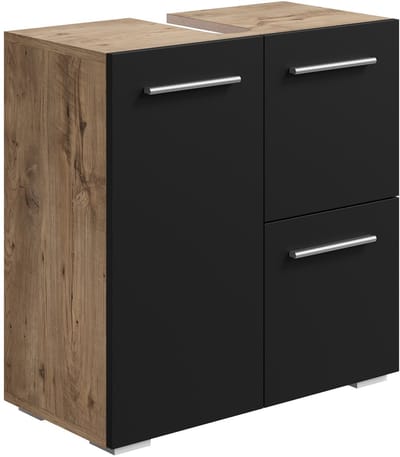 Badplaats Wastafelkast Mars 60 x 30 x 60 cm – Kastanje Eiken met Mat Zwart- Badkamerkast – Staand Wastafelmeubel