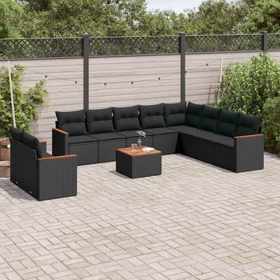 vidaXL - 11-delige - Loungeset - met - kussens - poly - rattan - zwart