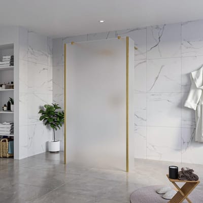 FugaFlow Eccelente Vetro Vrijstaande inloopdouche badkamer - 110x200cm - Glas mat - antikalk - 8mm veiligheidsglas - 2 zijwanden 40cm - met wandarmen en hoekprofielen - Messing geborsteld (goud) -