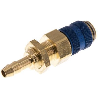 Messing DN 5 Blauw Luchtkoppeling Snelkoppeling 6 mm Slangpilaar Schotkoppeling Double Shut-Off