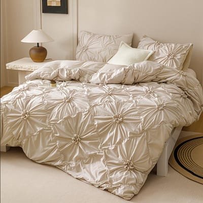 3-delige Beddengoedset met Diamantpatroon 3D Pinch Pleat Dekbedovertrekset Ademend Alle Seizoenen Beddengoedset Machinewasbaar Dekbedovertrek 135x200cm