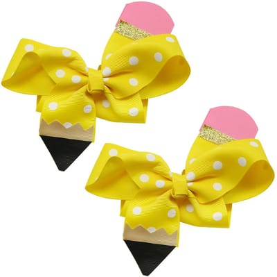 2 stuks handgemaakte geribbelde haarspelden met strik voor kinderen, haarversieringen voor kinderen als back-to-school-accessoire, haaraccessoires als decoratie Terug naar school haar bogen clips