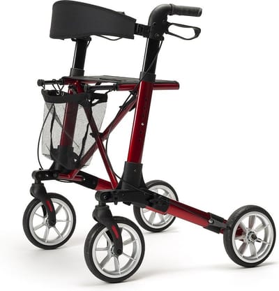 Rollator lichtgewicht model Quadri Light merk Vermeiren kleur rood DUBBEL INKLAPBAAR