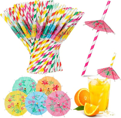 Rietjes, papieren paraplu-rietjes, kleurrijke rietjes, feestrietjes met decoratieve paraplu voor smoothies, sap, cocktail, warme drank