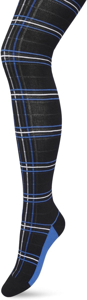 Bonnie Doon Maillot Dames met Ruiten Zwart/Blauw maat S/M - Ruit Motief - Ruitjes Print - Biologisch Katoen - Uitstekende pasvorm - Bio Cotton - Gladde Naden - Checks Tights - Heerlijk Comfortabel - Strong Blue - BP211901.366