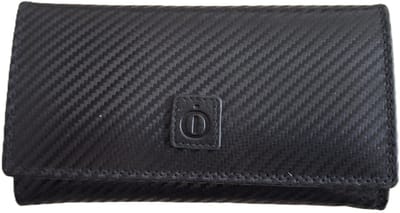 OI zwarte "Carbon-look" leren dames portemonnee met klep / platte huishoudbeurs / lange envelopportemonnee afsluitbaar / RFID protected / zwart met patroontje / 677Carbon