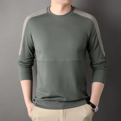 Nieuwe Lente- en Herfst Heren Sweatshirts, Middengroene Ronde Hals, Kleurblok T-shirts met Lange Mouwen, Heren Casual Onderlaag Tops XXXXL gray
