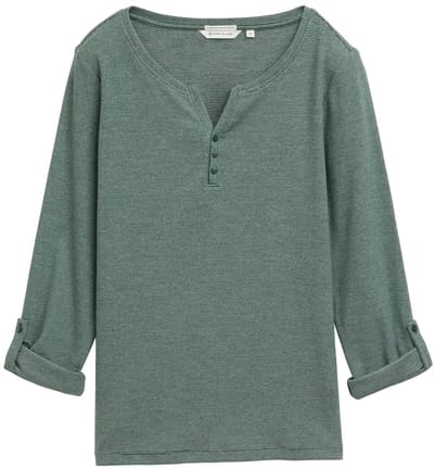Tom Tailor - T-shirt met lange mouwen en omgeslagen mouwen - Maat XL - off white green small stripe
