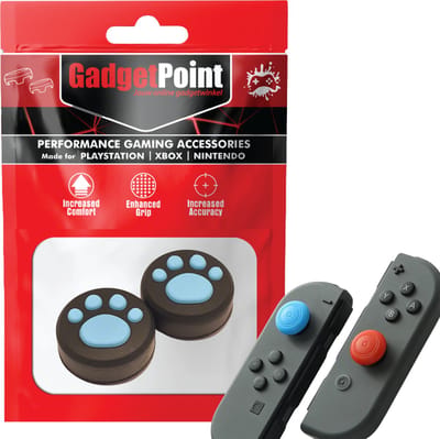 Gadgetpoint - Thumb Grips voor Nintendo Switch Joy-Con Controllers - Gaming Thumbgrips - Performance Anti-Slip Thumbsticks - Bescherming Accessoires - Pootjes - Zwart/Blauw