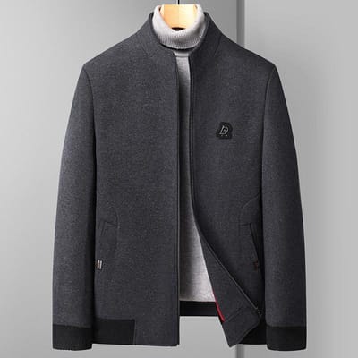 Herfst Opstaande Kraag Katoen Heren Casual Jas Middelbare Leeftijd en Ouderen Wollen Jas Papa's Jas Herenjas 4XL grijs