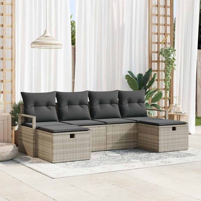 vidaXL - Bankstel - 6 - st - 6-Aantal - zitplaatsen - Lichtgrijs - poly - rattan