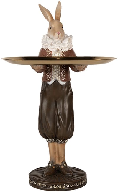 Clayre & Eef Decoratie Beeld Konijn 18x17x31 cm Beige Bruin Kunststof