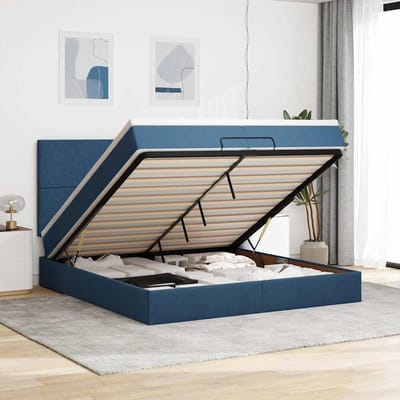 vidaXL - Ottoman - bed - met - matrassen - en - LED's - 200x200cm - stof - blauw