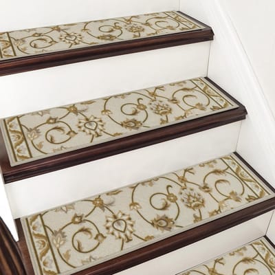 Famanu – Trapmatten 15 stuks 70 x 22 cm – zelfklevend antislip traptapijt – bloemenranken patroon –