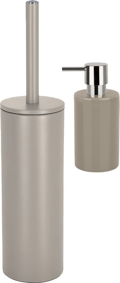 Spirella Badkamer accessoires set - WC-borstel/zeeppompje - metaal/porselein - beige - Luxe uitstraling