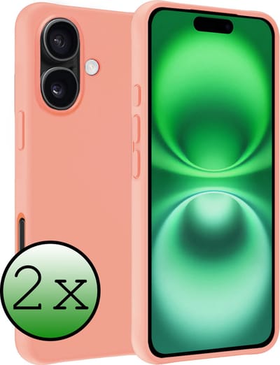 Hoesje 2 Stuks - Geschikt voor Apple iPhone 16 - Sterk & Shockproof - Case Siliconen - Back Cover - Telefoon Hoes - Perzik