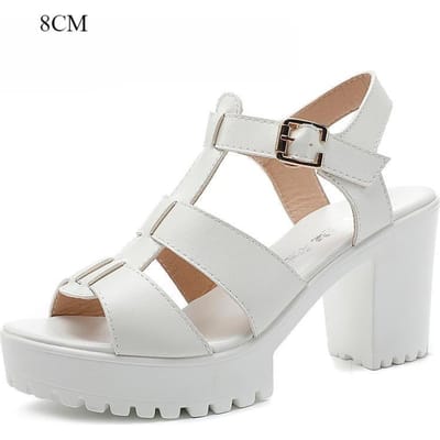 Kleine maat 32-43 modieuze dikke bodem platform sandalen zomer blok hoge hakken gladiator sandalen dames schoenen model kantoor 39 white