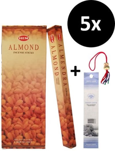 Wierook - Wierookstokjes - 5 Kokers - 100 Stokjes + 5 Mini Stokjes En 1 Gelukspoppetje - Geur Amandel - Almond