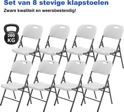 Bardi 8 Delige Klapstoelenset – Vouwstoelenset Zware Kwaliteit, Weersbestending 47 x 54 x 87 cm. – Wit
