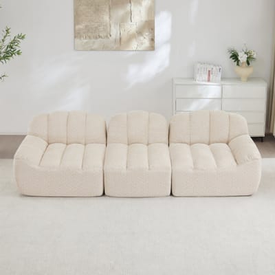 Modulaire hoekbank met 3 zitplaatsen – schelpvorm – diepe zitting – bank voor de woonkamer en appartementen – geen opstelling nodig – beige