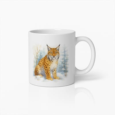 Elegante Lynx Dierenmok – Prachtige Natuur geïnspireerde Koffiebeker met Winterscène