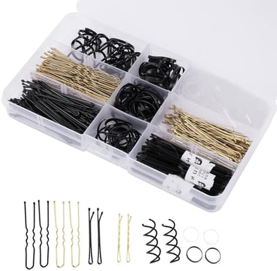 Dailygoods- Haarspeldenset 343 stuks - Bobby Pins / U-haarklemmen - Spiraalhaarspelden - Haarelastieken - Kapselaccessoires - Opbergdoos inbegrepen