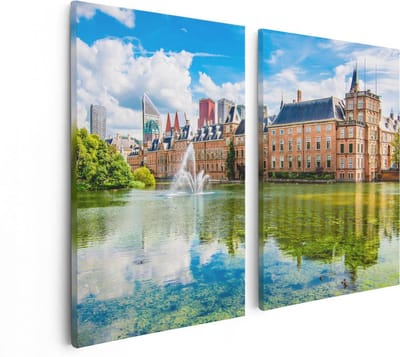 Artaza Canvas Schilderij Tweeluik Binnenhof met het Hofvijver in Den Haag - 80x60 - Foto Op Canvas - Canvas Print