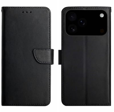 Coverup Hoesje - Geschikt voor iPhone 17 Pro Hoesje - Coverup Genuine Leather Book Case - Echt Leder - Zwart