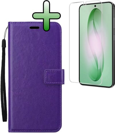 Hoesje Met Screenprotector - Geschikt voor Samsung Galaxy S26 - Luxe Pasjeshouder - Bookcase Portemonee - Flip Case - Kunstleer Book Case - Flipcase - Book Cover - Walletcase - Portemonneehoes - Paars