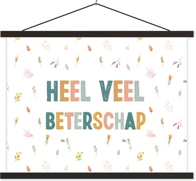 Posterhanger incl. Poster 40x30 cm - Schoolplaat - Beterschap - Spreuken - Bloem - Pastel - Textielposter - Zwarte latten
