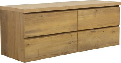 Badplaats Wastafelkast Angela 140 x 48 cm – Eiken – Hangend Wastafelmeubel Met Bovenblad