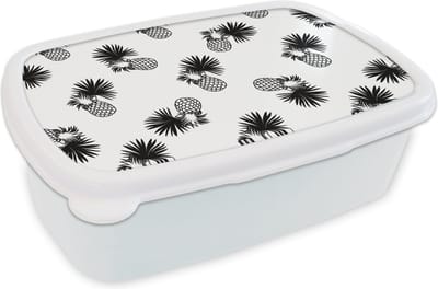 Broodtrommel Wit - Lunchbox - Brooddoos - Ananas - Patronen - Jungle - 18x12x6 cm - Volwassenen