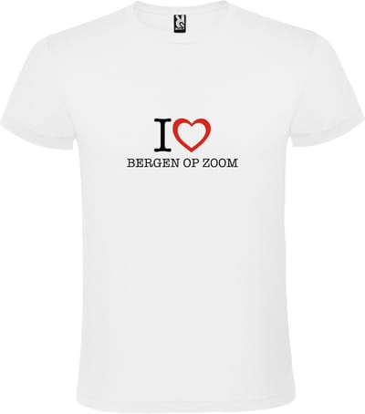 Wit T shirt met print van 'I love Bergen op Zoom' print Zwart / Rood size XL
