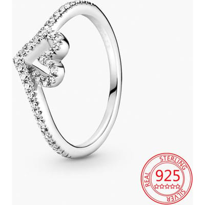 Bague originale en argent sterling 925 avec diamant en forme de V et os à souhaits scintillants pour couple, bague en or rose 925, cadeau de marque 7 white