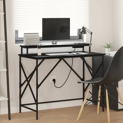 vidaXL - Bureau - Zwart - Eiken - 100 - x - 50 - x - 86,5 - cm - Bewerkt - hout