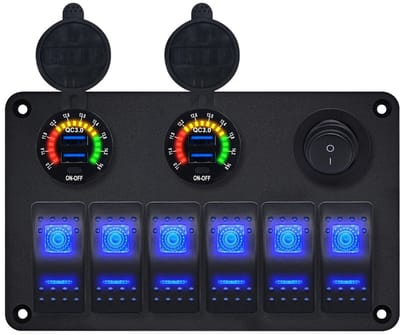 ProRide Schakelpaneel 12V voor Auto/Boot - USB Lader 4 Poorten met Schakelaar - QC3.0 - 6 Schakelaars