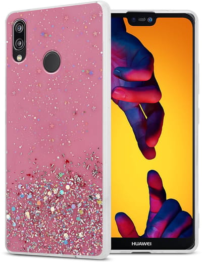 Cadorabo Hoesje geschikt voor Huawei P20 LITE 2018 / NOVA 3E in Roze met Glitter - Beschermhoes van flexibel TPU silicone met fonkelende glitters Case Cover Etui