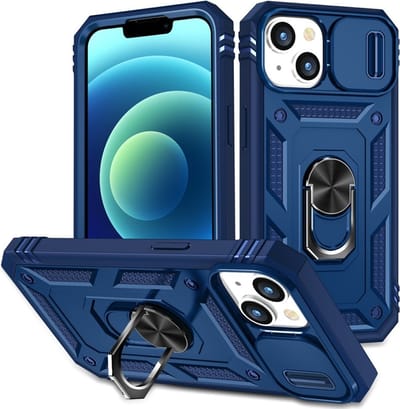 Coverup Hoesje - Geschikt voor iPhone 15 Hoesje - Coverup Ring Kickstand Back Cover met Camera Shield - Blauw