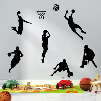 Dailygoods - Basketbal Wanddecoratie Stickers, Vinyl Peel en Stick Lijm Basketbal Speler Slam Dunk Silhouet, Zwarte Kunst Sport Stijl Stickers Voor Slaapkamer Jongens Kamer Woonkamer