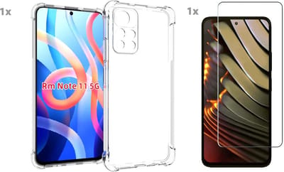 Hoesje geschikt voor Xiaomi RedMi Note 11/ Note 11S 4G Transparant Hoesje Met Bumper en Glas Screenprotector - Xiaomi RedMi Note 11 5G case - Xiaomi RedMi Note 11 5G backcover - Ntech hoesje
