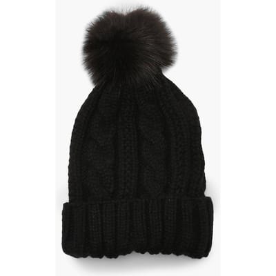 boohoo Dames Kabelgebreide Nep-Pompon Muts | Black