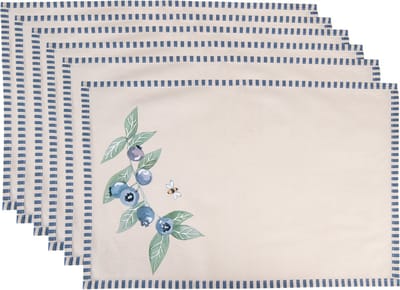 Clayre & Eef Placemats Set van 6 48x33 cm Beige Blauw Katoen Bos Dieren Herfst