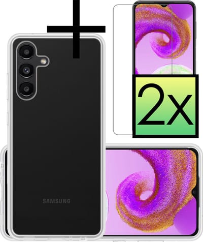 Hoesje - Met 2x Screenprotector - Geschikt voor Samsung Galaxy A04s - Sterk & Shockproof - Back Cover - Siliconen Case - Telefoon Hoes - Transparant