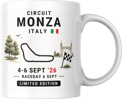 Hip met Pit Creaties - F1 Mok Monza 2026 - Formule 1 Circuit Mok - Grand Prix Monza 4-6 SEP '26 - Racedag 6 SEP - F1 Cadeau - Limited Edition Racefan Merchandise