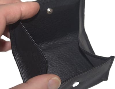 Oi zwart lederen Wiener schachtel portemonneetje met ruimte voor pasje / uitvouwbaar kleingeldbeursje / vierkant muntbakje / zwart leer / 492