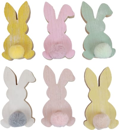 Houten konijntjes decoratieve konijntjes Paasdecoratie hout pastel 8,5