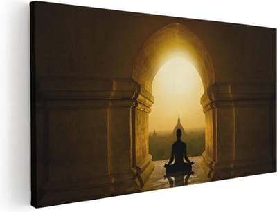 Artaza Canvas Schilderij Boeddha Meditatie - 40x20 cm - Klein - Wanddecoratie Zonsondergang - Muurdecoratie Spiritueel - Schilderijen Op Canvas