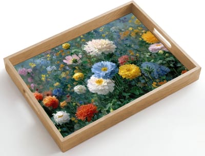 Dienblad hout 50x35 cm - Schootdienblad - Close-up - Veld - Bloemen - Kleurrijk - Borrelplank rechthoek - Plateau dienbladen