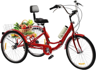 Driewieler voor volwassenen - Outdoor driewieler - Boodschappen vervoeren - 7 versnellingen - 24 inch - Rood