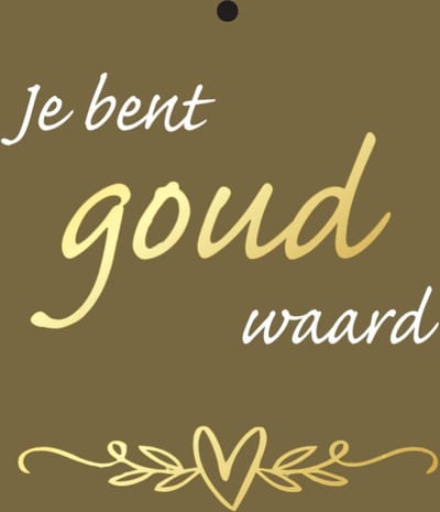 Cadeaukaartje - “Je bent goud waard” - 20 Stuks - 7mm x 7mm - Wenskaartje - Met boorgaatje - Serie: GOLDY - Metallic goud relief - Kadokaartjes